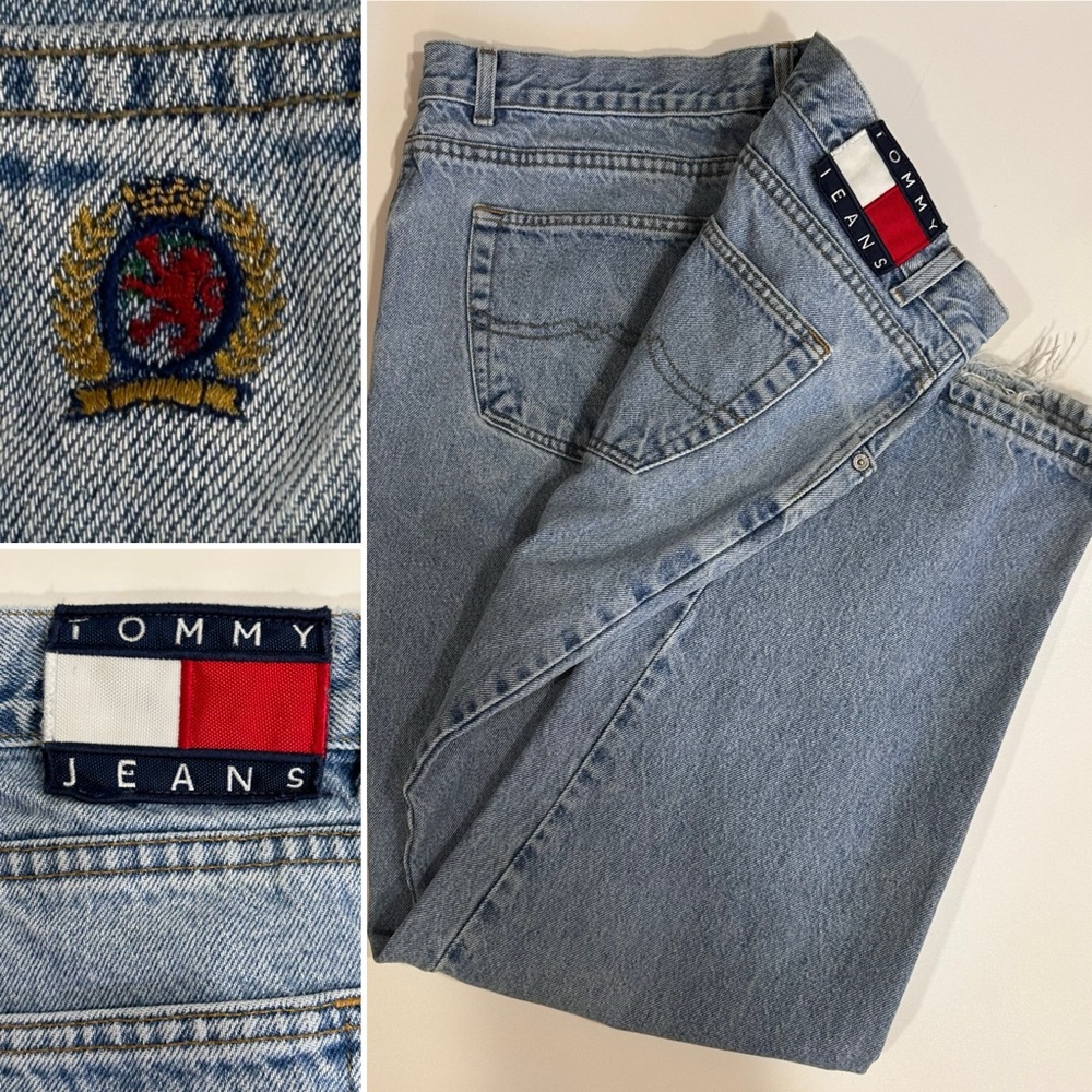 TOMMY HILFIGER VINTAGE JEANS SIZE 42x29 CREST LOGO MEDIUM WASH STRAIGHT LEG MENS